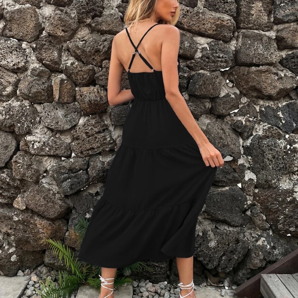 Boho Criss Cross Back Ruffle Cami Dress - Picture 4 of 13